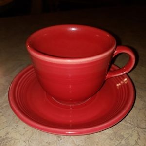 Fiesta Cup & Saucer Homer Laughlin Ring Handle Coffee Tea Red